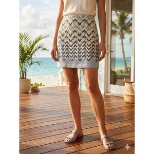 Take 50% OFF- M.S.S.P Blue and Yellow Patterned Women's Skirt, Size-12